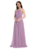Long A-Line High Neck Halter Sleeveless Dark Lavender Chiffon Bridesmaid Dress Larson