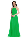 Long A-Line High Neck Halter Sleeveless Green Chiffon Bridesmaid Dress Larson