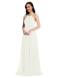 Long A-Line High Neck Halter Sleeveless Ivory Chiffon Bridesmaid Dress Larson