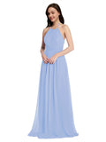 Long A-Line High Neck Halter Sleeveless Lavender Chiffon Bridesmaid Dress Larson