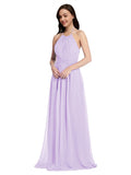 Long A-Line High Neck Halter Sleeveless Lilac Chiffon Bridesmaid Dress Larson