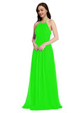 Long A-Line High Neck Halter Sleeveless Lime Green Chiffon Bridesmaid Dress Larson