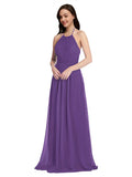 Long A-Line High Neck Halter Sleeveless Plum Purple Chiffon Bridesmaid Dress Larson