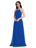 Long A-Line High Neck Halter Sleeveless Royal Blue Chiffon Bridesmaid Dress Larson