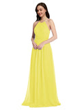 Long A-Line High Neck Halter Sleeveless Yellow Chiffon Bridesmaid Dress Larson