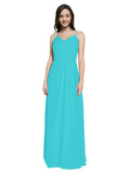 Long Sheath V-Neck Sleeveless Aqua Chiffon Bridesmaid Dress Marla