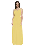 Long Sheath V-Neck Sleeveless Daffodil Chiffon Bridesmaid Dress Marla