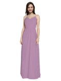 Long Sheath V-Neck Sleeveless Dark Lavender Chiffon Bridesmaid Dress Marla