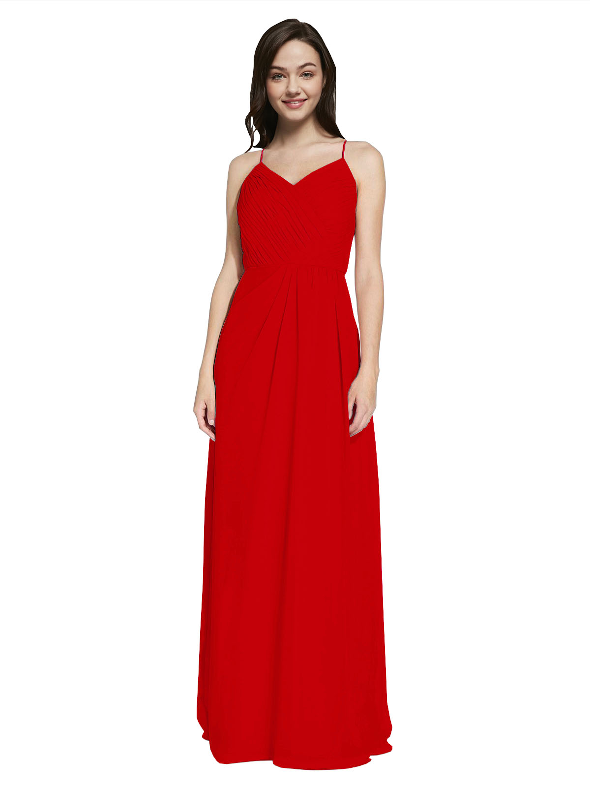 Long Sheath V-Neck Sleeveless Dark Red Chiffon Bridesmaid Dress Marla