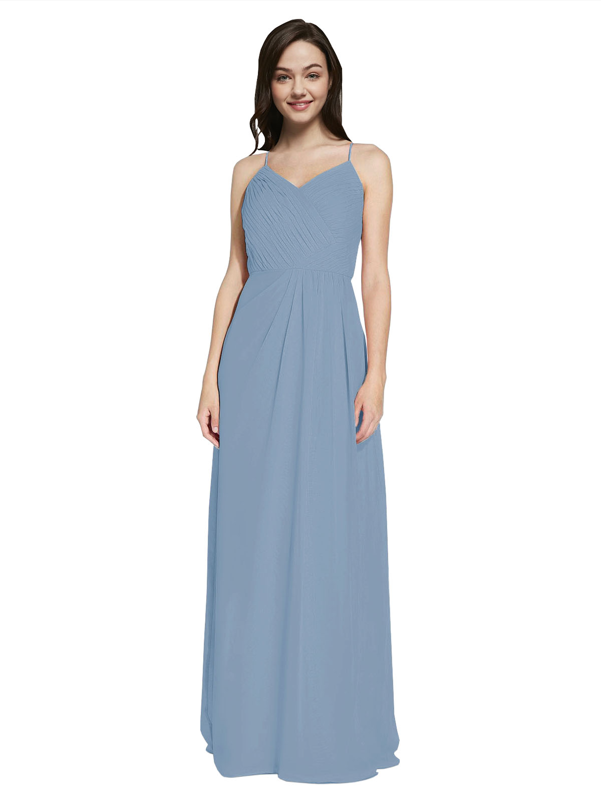 Long Sheath V-Neck Sleeveless Dusty Blue Chiffon Bridesmaid Dress Marla