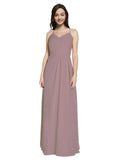 Long Sheath V-Neck Sleeveless Dusty Rose Chiffon Bridesmaid Dress Marla