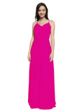 Long Sheath V-Neck Sleeveless Fuchsia Chiffon Bridesmaid Dress Marla