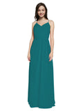 Long Sheath V-Neck Sleeveless Hunter Chiffon Bridesmaid Dress Marla