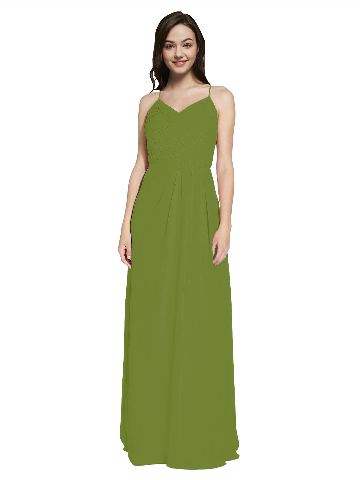 Long Sheath V-Neck Sleeveless Olive Green Chiffon Bridesmaid Dress Marla