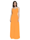 Long Sheath V-Neck Sleeveless Orange Chiffon Bridesmaid Dress Marla