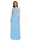 Long Sheath V-Neck Sleeveless Periwinkle Chiffon Bridesmaid Dress Marla