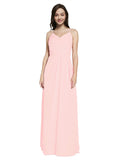 Long Sheath V-Neck Sleeveless Pink Chiffon Bridesmaid Dress Marla