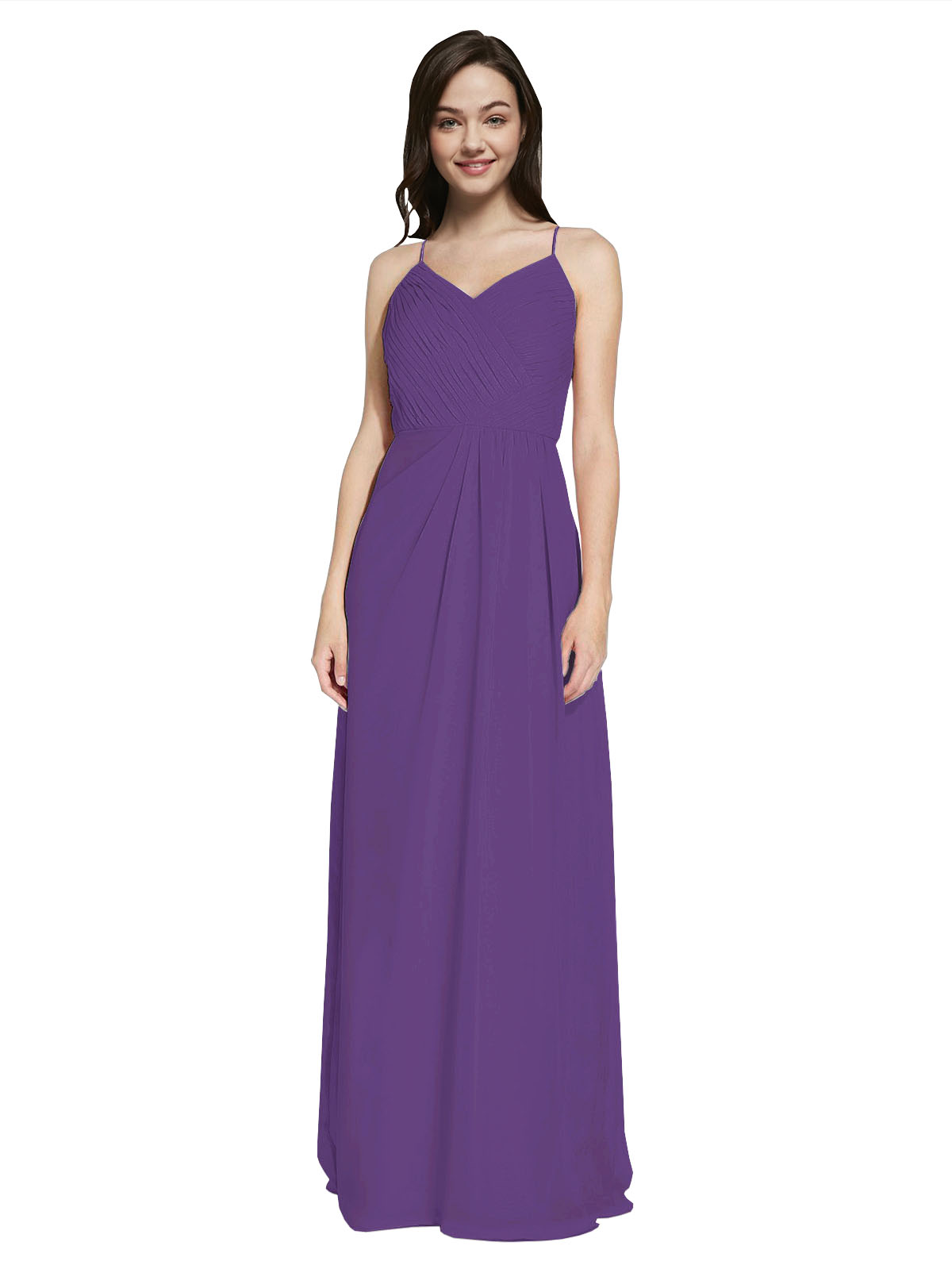 Long Sheath V-Neck Sleeveless Plum Purple Chiffon Bridesmaid Dress Marla