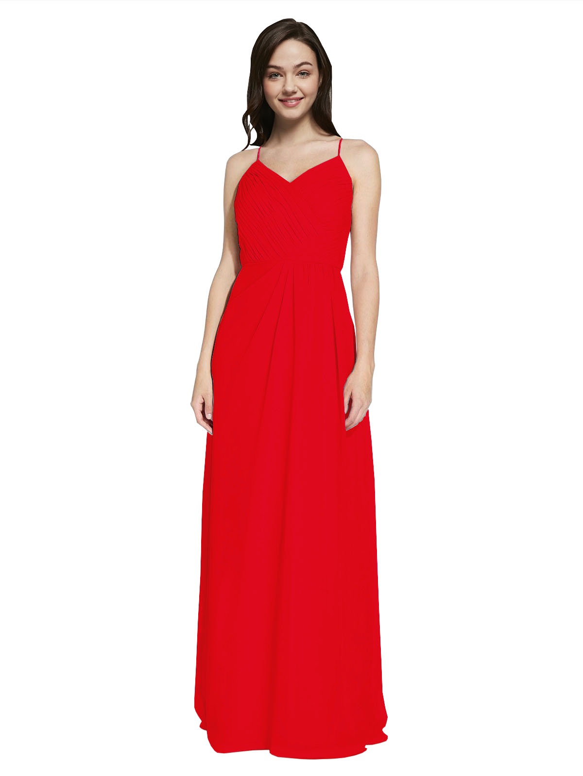 Long Sheath V-Neck Sleeveless Red Chiffon Bridesmaid Dress Marla
