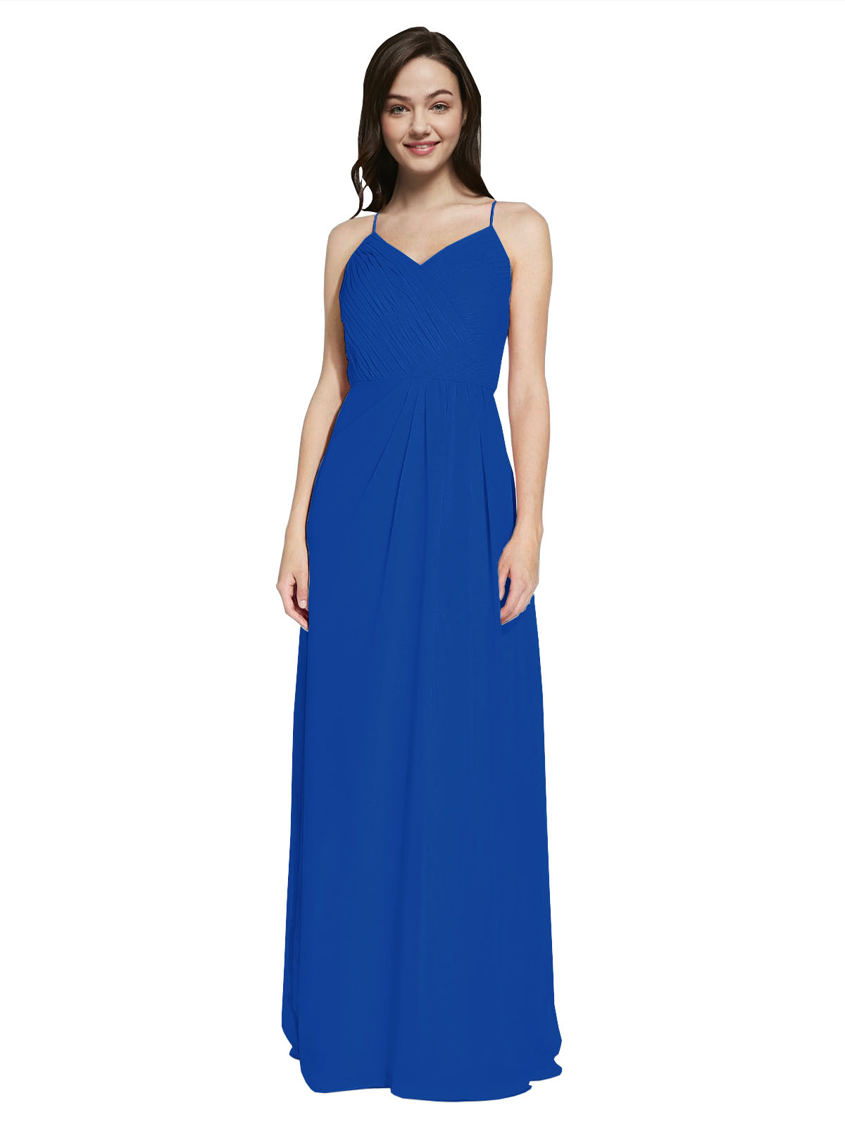 Long Sheath V-Neck Sleeveless Royal Blue Chiffon Bridesmaid Dress Marla