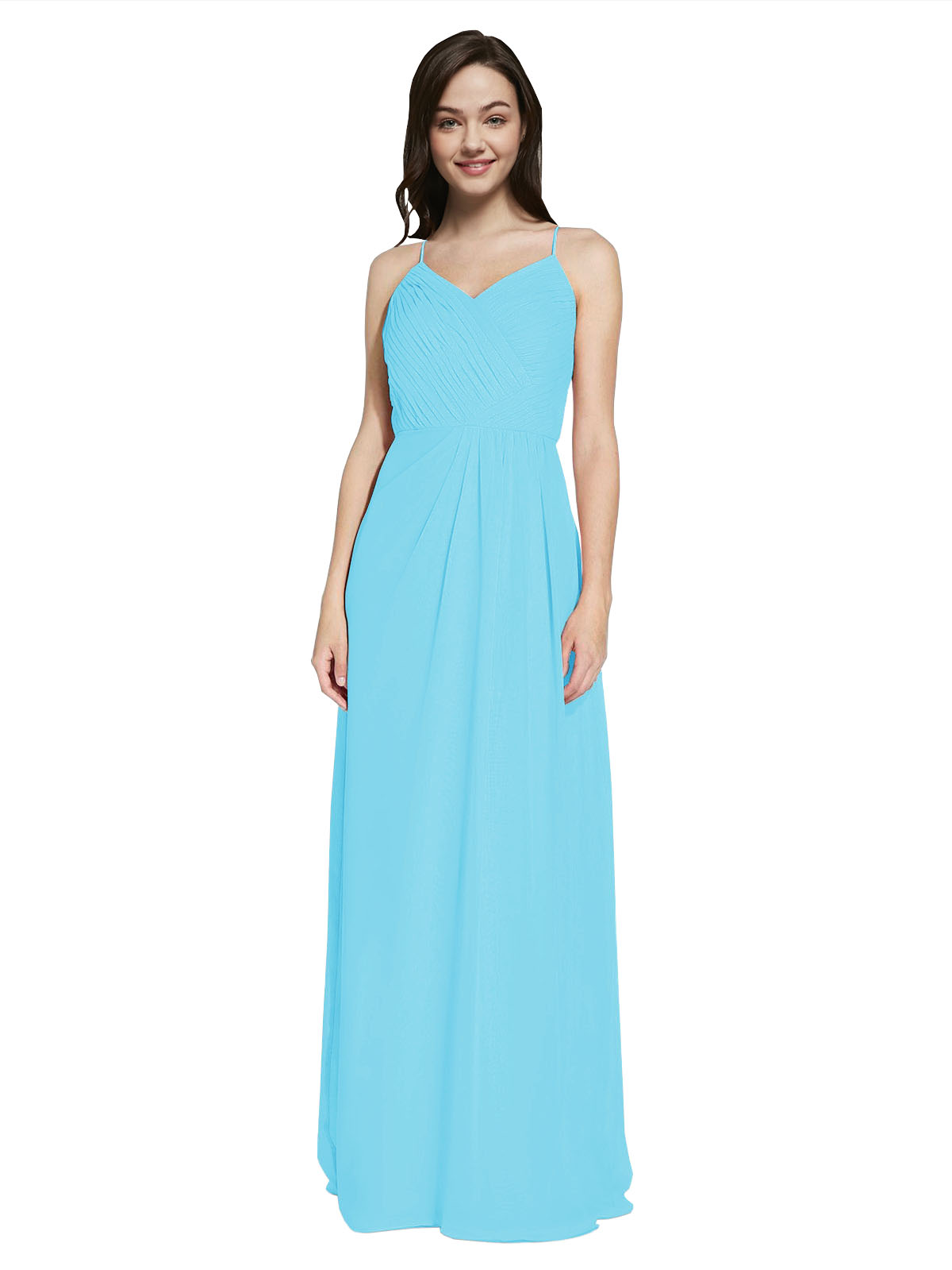 Long Sheath V-Neck Sleeveless Sky Blue Chiffon Bridesmaid Dress Marla