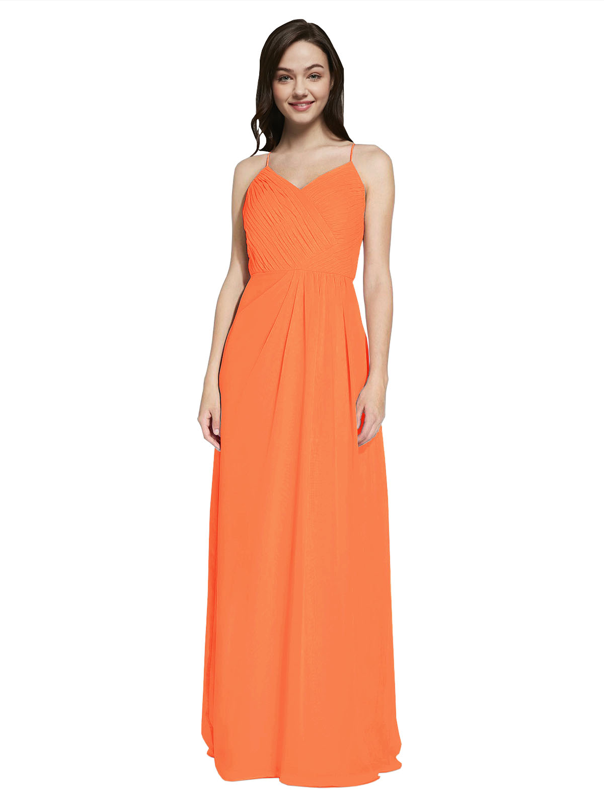 Long Sheath V-Neck Sleeveless Tangerine Tango Chiffon Bridesmaid Dress Marla