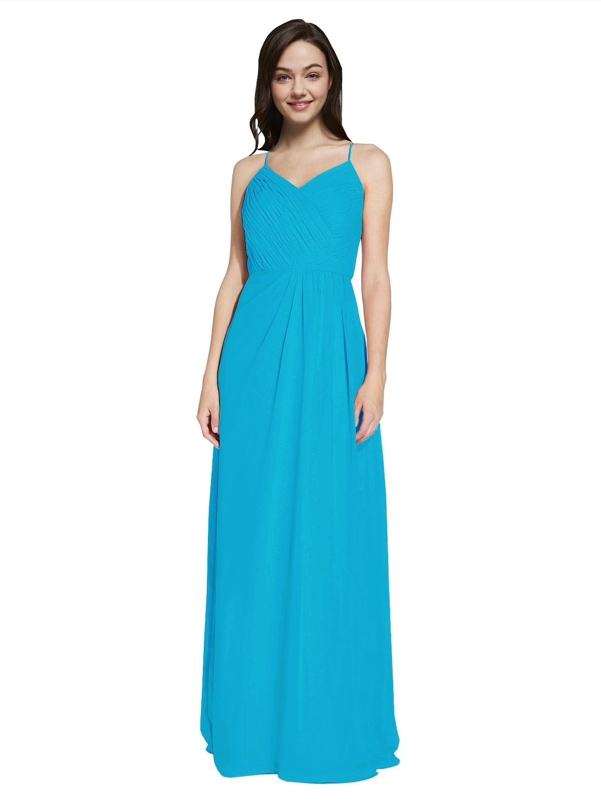 Long Sheath V-Neck Sleeveless Turquoise Chiffon Bridesmaid Dress Marla