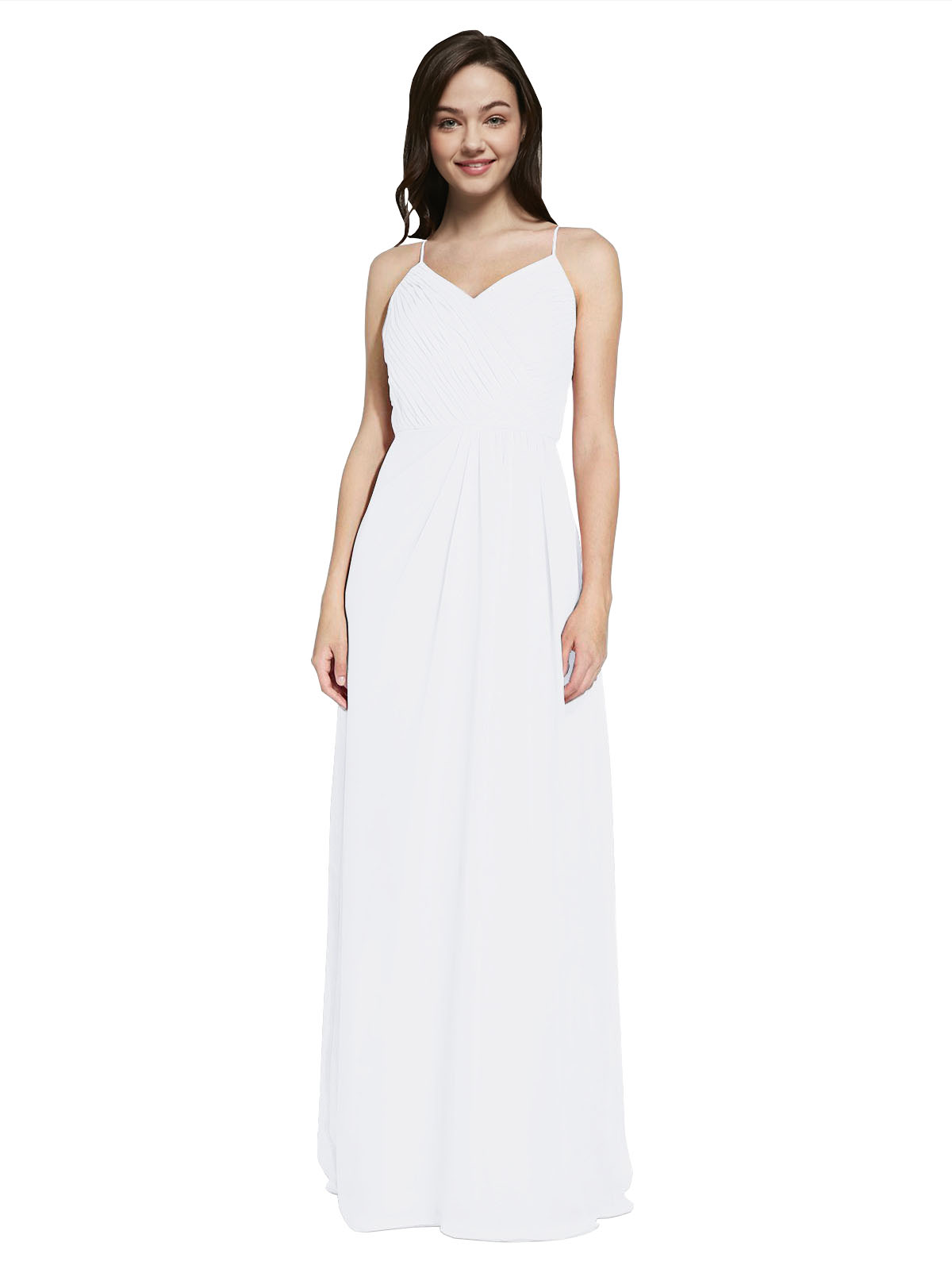 Long Sheath V-Neck Sleeveless White Chiffon Bridesmaid Dress Marla