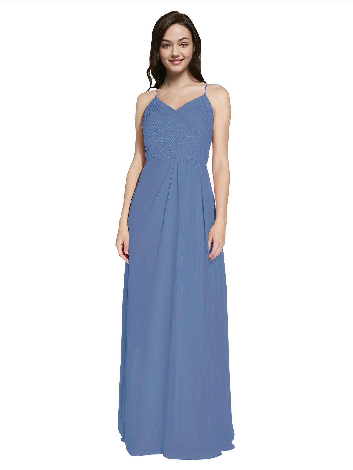 Long Sheath V-Neck Sleeveless Windsor Blue Chiffon Bridesmaid Dress Marla