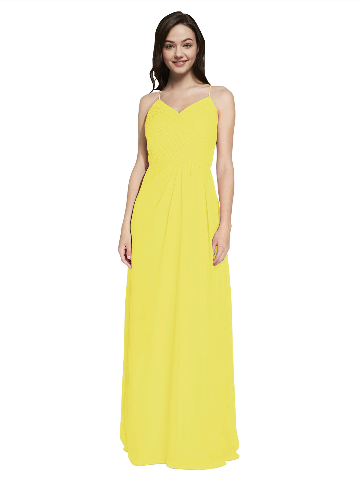 Long Sheath V-Neck Sleeveless Yellow Chiffon Bridesmaid Dress Marla