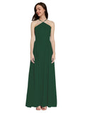 Long A-Line Halter Sleeveless Dark Green Chiffon Bridesmaid Dress Raya