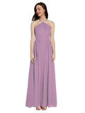 Long A-Line Halter Sleeveless Dark Lavender Chiffon Bridesmaid Dress Raya