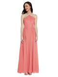 Long A-Line Halter Sleeveless Desert Rose Chiffon Bridesmaid Dress Raya