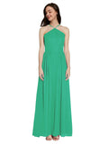 Long A-Line Halter Sleeveless Emerald Green Chiffon Bridesmaid Dress Raya
