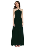 Long A-Line Halter Sleeveless Ever Green Chiffon Bridesmaid Dress Raya