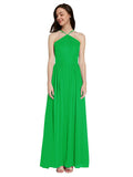 Long A-Line Halter Sleeveless Green Chiffon Bridesmaid Dress Raya