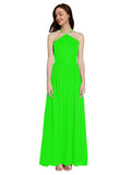 Long A-Line Halter Sleeveless Lime Green Chiffon Bridesmaid Dress Raya