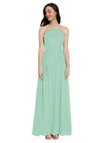 Long A-Line Halter Sleeveless Mint Green Chiffon Bridesmaid Dress Raya