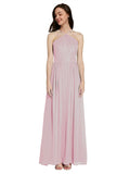 Long A-Line Halter Sleeveless Primrose Chiffon Bridesmaid Dress Raya