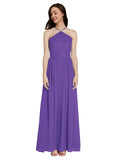 Long A-Line Halter Sleeveless Purple Chiffon Bridesmaid Dress Raya