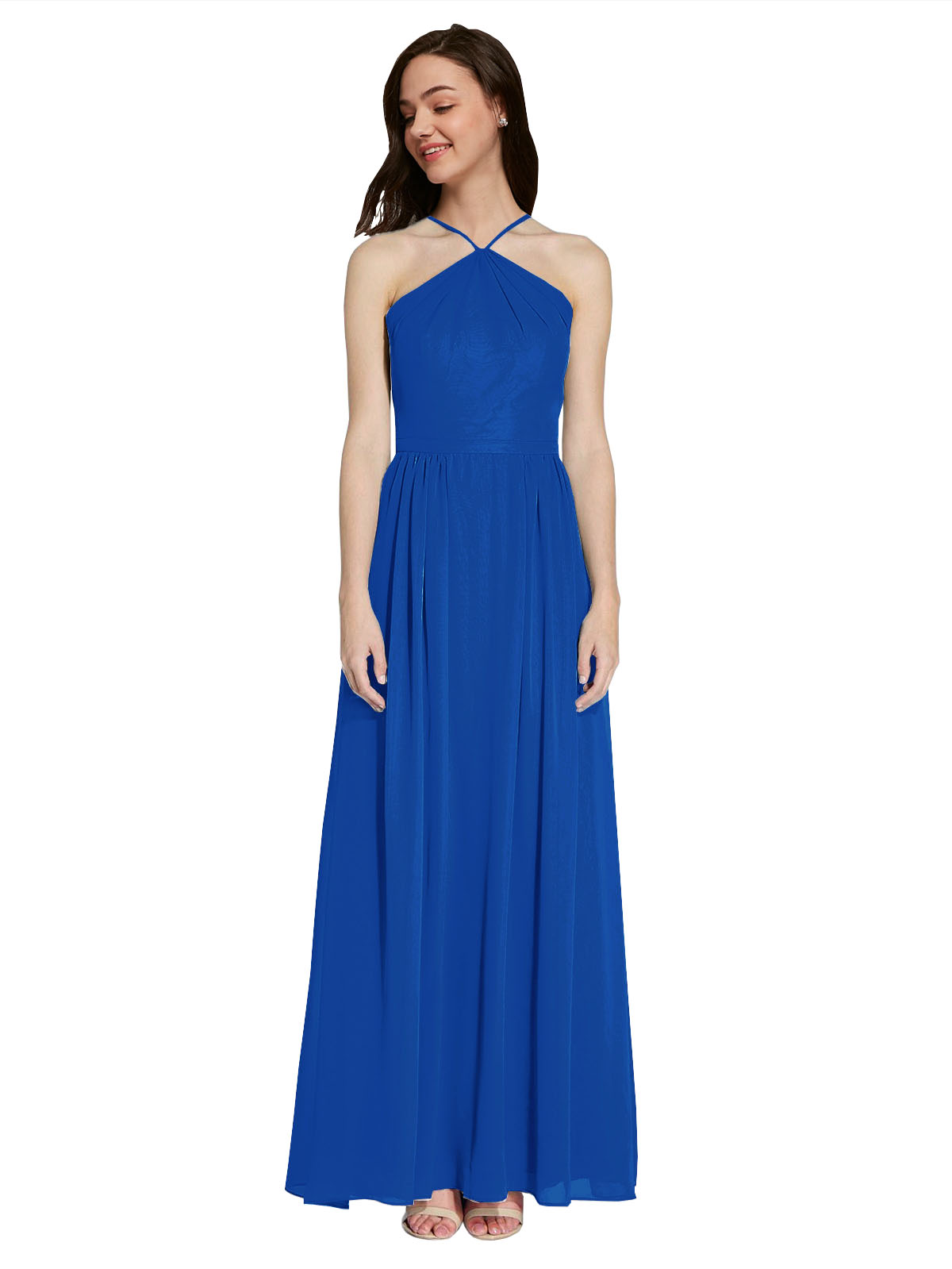 Long A-Line Halter Sleeveless Royal Blue Chiffon Bridesmaid Dress Raya
