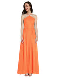 Long A-Line Halter Sleeveless Tangerine Tango Chiffon Bridesmaid Dress Raya