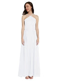 Long A-Line Halter Sleeveless White Chiffon Bridesmaid Dress Raya
