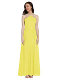 Long A-Line Halter Sleeveless Yellow Chiffon Bridesmaid Dress Raya