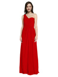 Long A-Line One Shoulder Sweetheart Sleeveless Dark Red Chiffon Bridesmaid Dress Ida
