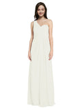Long A-Line One Shoulder Sweetheart Sleeveless Ivory Chiffon Bridesmaid Dress Ida