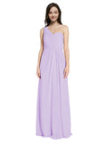 Long A-Line One Shoulder Sweetheart Sleeveless Lilac Chiffon Bridesmaid Dress Ida
