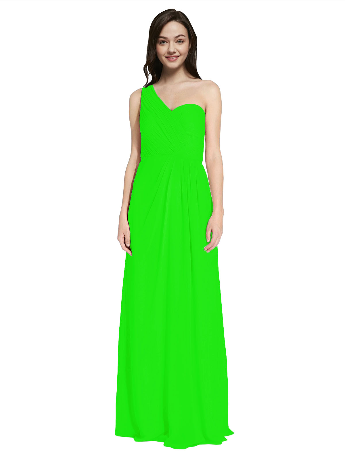 Long A-Line One Shoulder Sweetheart Sleeveless Lime Green Chiffon Bridesmaid Dress Ida