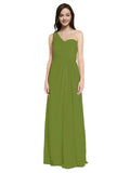 Long A-Line One Shoulder Sweetheart Sleeveless Olive Green Chiffon Bridesmaid Dress Ida