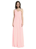 Long A-Line One Shoulder Sweetheart Sleeveless Pink Chiffon Bridesmaid Dress Ida